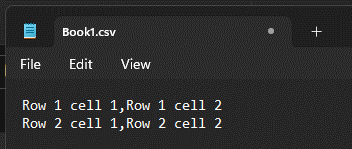 An example CSV file in Notepad.